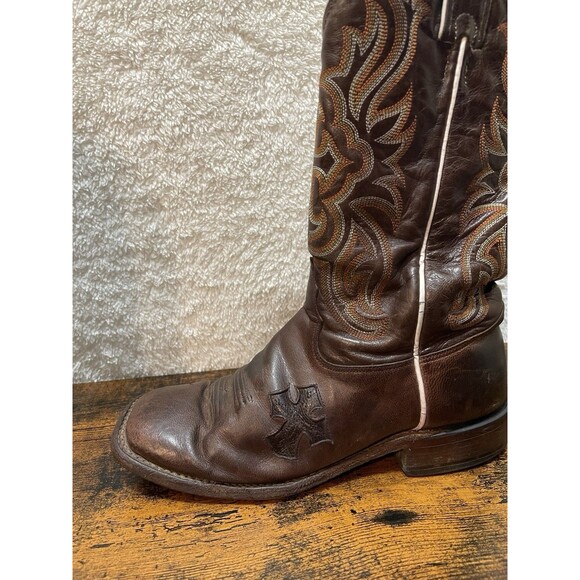 Tony Lama Western Mens Boots 7.5 B Embroidery Cross Inlay Leather Cowboy Rodeo - Picture 7 of 16